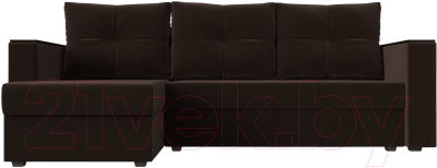 Диван угловой Лига Диванов Атланта Лайт Б/С левый / 117046L (микровельвет коричневый)