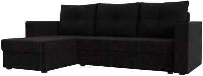 Диван угловой Лига Диванов Атланта Лайт Б/С левый / 117049L (микровельвет черный) - фото