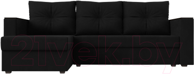 Диван угловой Лига Диванов Атланта Лайт Б/С левый / 117049L (микровельвет черный)