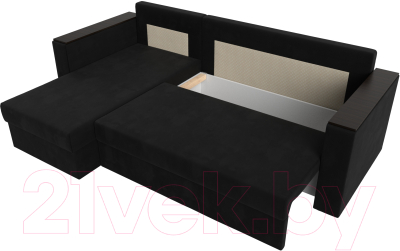 Диван угловой Лига Диванов Атланта Лайт Б/С левый / 117049L (микровельвет черный)