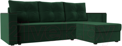 Диван угловой Лига Диванов Атланта Лайт Б/С правый / 117036 (велюр зеленый) - фото