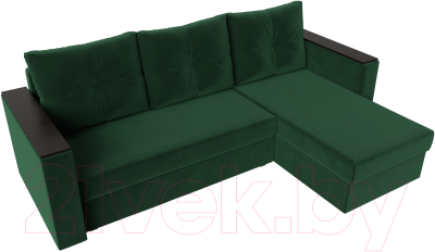 Диван угловой Лига Диванов Атланта Лайт Б/С правый / 117036 (велюр зеленый)