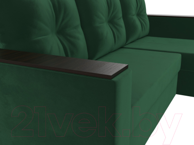 Диван угловой Лига Диванов Атланта Лайт Б/С правый / 117036 (велюр зеленый)
