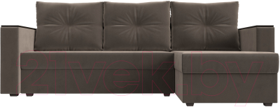 Диван угловой Лига Диванов Атланта Лайт Б/С правый / 117037 (велюр коричневый)