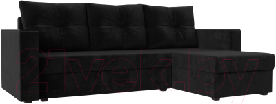 Диван угловой Лига Диванов Атланта Лайт Б/С правый / 117040 (велюр черный) - фото