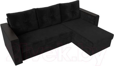 Диван угловой Лига Диванов Атланта Лайт Б/С правый / 117040 (велюр черный)