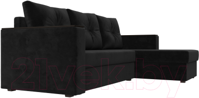 Диван угловой Лига Диванов Атланта Лайт Б/С правый / 117040 (велюр черный)