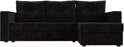 Диван угловой Лига Диванов Атланта Лайт Б/С правый / 117040 (велюр черный)