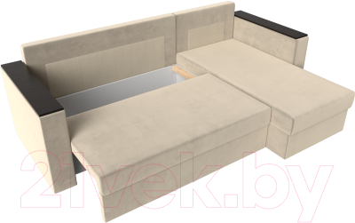 Диван угловой Лига Диванов Атланта Лайт Б/С правый / 117041 (микровельвет бежевый)
