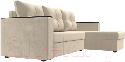 Диван угловой Лига Диванов Атланта Лайт Б/С правый / 117041 (микровельвет бежевый)