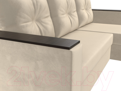 Диван угловой Лига Диванов Атланта Лайт Б/С правый / 117041 (микровельвет бежевый)