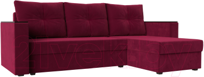 Диван угловой Лига Диванов Атланта Лайт Б/С правый / 117042 (микровельвет бордовый) - фото