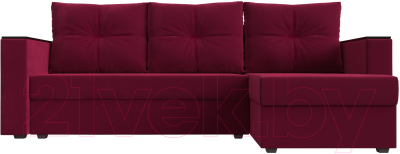 Диван угловой Лига Диванов Атланта Лайт Б/С правый / 117042 (микровельвет бордовый)