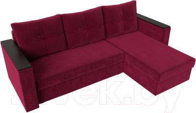 Диван угловой Лига Диванов Атланта Лайт Б/С правый / 117042 (микровельвет бордовый)