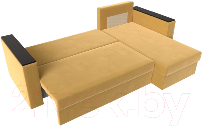 Диван угловой Лига Диванов Атланта Лайт Б/С правый / 117043 (микровельвет желтый)