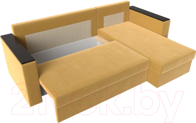 Диван угловой Лига Диванов Атланта Лайт Б/С правый / 117043 (микровельвет желтый)