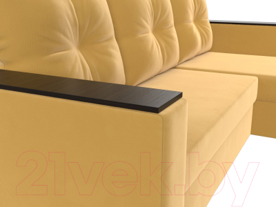 Диван угловой Лига Диванов Атланта Лайт Б/С правый / 117043 (микровельвет желтый)
