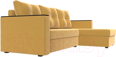 Диван угловой Лига Диванов Атланта Лайт Б/С правый / 117043 (микровельвет желтый)