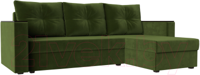 Диван угловой Лига Диванов Атланта Лайт Б/С правый / 117044 (микровельвет зеленый) - фото