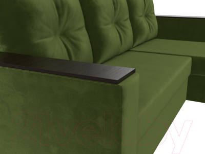 Диван угловой Лига Диванов Атланта Лайт Б/С правый / 117044 (микровельвет зеленый)