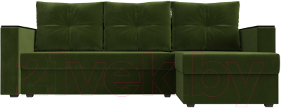 Диван угловой Лига Диванов Атланта Лайт Б/С правый / 117044 (микровельвет зеленый)