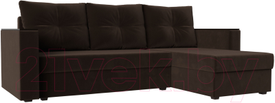 Диван угловой Лига Диванов Атланта Лайт Б/С правый / 117046 (микровельвет коричневый) - фото