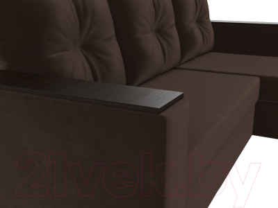 Диван угловой Лига Диванов Атланта Лайт Б/С правый / 117046 (микровельвет коричневый)