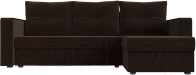 Диван угловой Лига Диванов Атланта Лайт Б/С правый / 117046 (микровельвет коричневый)