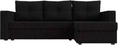 Диван угловой Лига Диванов Атланта Лайт Б/С правый / 117049 (микровельвет черный)