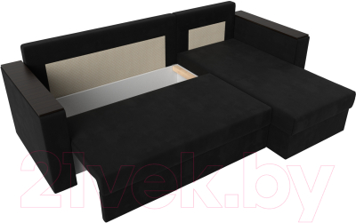 Диван угловой Лига Диванов Атланта Лайт Б/С правый / 117049 (микровельвет черный)