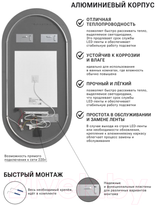 Зеркало Emze Led 50x100 / LED.50.100.AF.4K (c подсветкой и антизапотеванием)