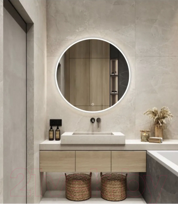 Зеркало Emze 80 / LED.UV.80.80.BEL (белый с УФ-окантовкой и подсветкой)