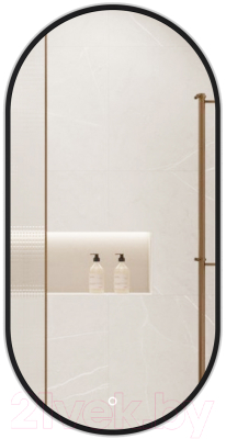 Зеркало Emze 50x100 / LED.UV.50.100.CHE (черный с УФ-окантовкой и подсветкой) - фото