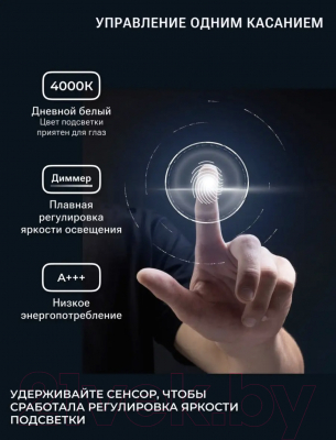 Зеркало Emze 70 / LED.UV.70.70.CHE (черный с УФ-окантовкой и подсветкой)