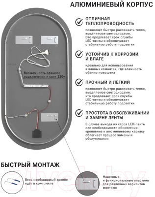 Зеркало Emze 50x100 / LED.50.100.4K (с подсветкой)