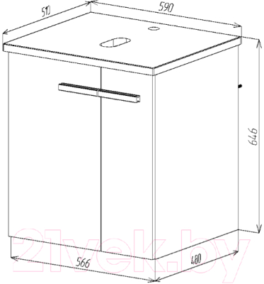 Тумба под умывальник Viant Мюнхен / VMUN60NH-T2STP