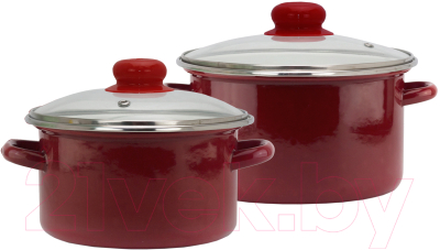 Набор кастрюль Эмаль Вишневый сорбет 9С-202 - фото