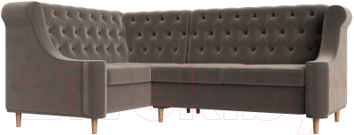 Уголок кухонный мягкий Лига Диванов Бронкс левый / 110365L (велюр коричневый) - фото