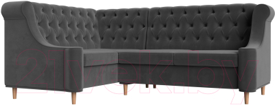 Уголок кухонный мягкий Лига Диванов Бронкс левый / 110366L (велюр серый) - фото