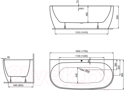 Ванна акриловая Polimat Risa 160x80 / 00509