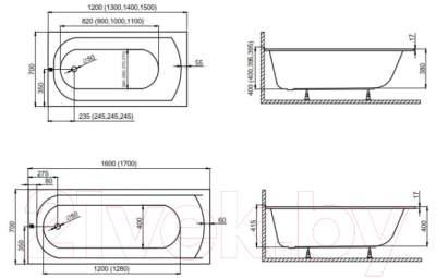 Ванна акриловая Polimat Classic Slim 160x70 / 00290 (с ножками)