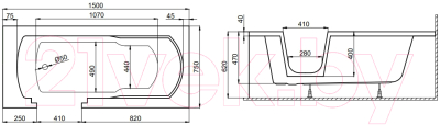 Ванна акриловая Polimat Vovo 150x75 / 00484 (белый)