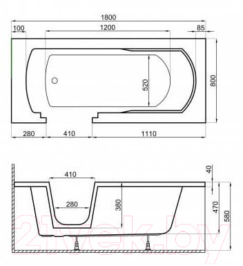 Ванна акриловая Polimat Vovo 180x80 / 00016 (белый)