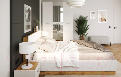 Шкаф НК Мебель Fresco 3-х дверный с зеркалом N / 72518530 (белый/дуб вотан)