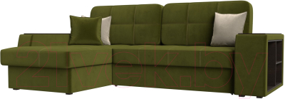 Диван угловой Лига Диванов Брюссель левый / 29387L (микровельвет зеленый) - фото