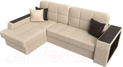 Диван угловой Лига Диванов Брюссель левый / 29394L (экокожа бежевый)