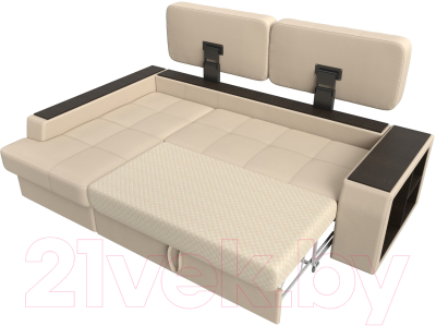 Диван угловой Лига Диванов Брюссель левый / 29394L (экокожа бежевый)