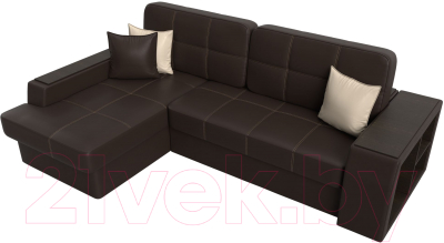 Диван угловой Лига Диванов Брюссель левый / 29396L (экокожа коричневый)