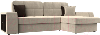 Диван угловой Лига Диванов Брюссель правый / 29386 (микровельвет бежевый) - фото