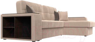 Диван угловой Лига Диванов Брюссель правый / 110647 (велюр бежевый)